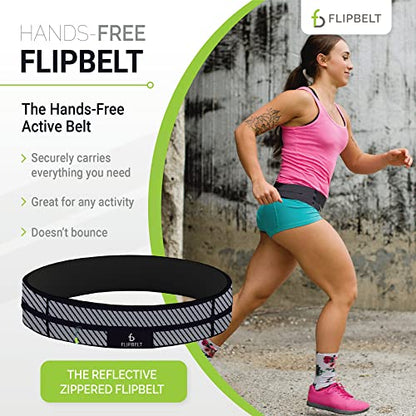 FlipBelt Zipper Running Belt, Waist Pack for Fitness and Running, US Company - color: Reflective Black, size: X-Small