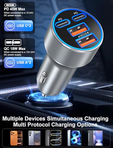 90W Car Charger USB C, Dual 45W Super Fast Charging Car Phone Charger - color: Gray