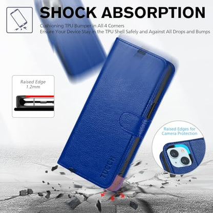 TUCCH Wallet Case for iPhone 15 (6.1") 2023, Flip Stand, Klein Blue | RFID Blocking, 4 Card Holders, Kickstand, PU Leather, Shockproof TPU Shell, Magnetic Closure, Protective Folio Cover - color: Klein Blue