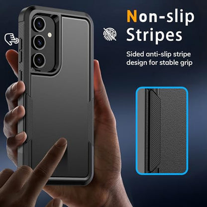 Vinve for Samsung Galaxy S25 FE Case with HD Screen Protector, Military-Grade Shockproof & Dual-Layer Protection, Anti-Slip Grip Design Phone Case, Black - color: Black
