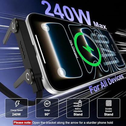 240w Fast Charging USB Type-C Cable 5FT with Built-in Invisible Phone Stand