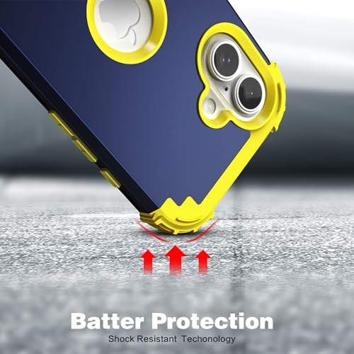 IDweel for iPhone 17 Case with Screen Protector for Women, 3 in 1 Shockproof Slim Fit Hybrid Heavy Duty Hard PC Cover Soft Silicone Bumper Full Body Anti-Fingerprint Case, Navy Blue/Yellow - color: Navy Blue/Yellow