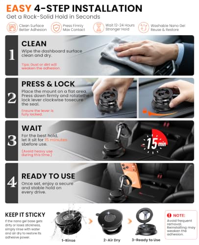 Magnetic Car Phone Holder for Dashboard, MagSafe Car Mount, Nano Gel Suction Car Phone Mount, Foldable Automotive Dashboard Phone Holder, 360° Rotatable for iPhone 18 17 16 15 14 13 12 Series - color: Black