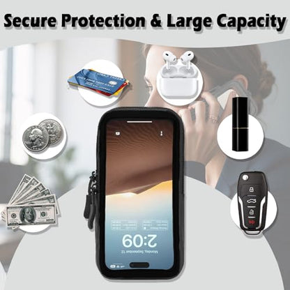 Phone Sleeve Pouch Case with Adjustable Crossbody Lanyard and Wrist Strap, Touchscreen-Friendly Clear Cell Phone Purse Bag, CellPhone Holster with Carabiner for Men Women (Clear Black- B) - color: Clear Black- B
