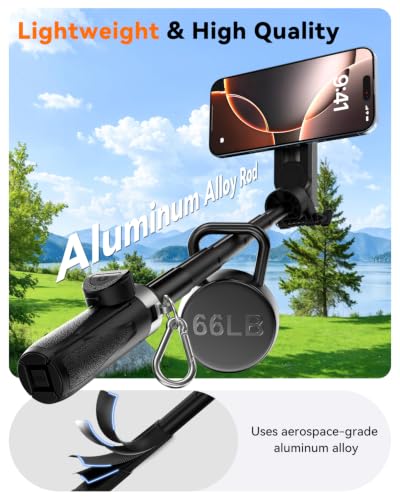 CloudValley Magnetic Mini Selfie Stick Tripod, 4-in-1 Pocket Size Phone Tripod with 360° Rotation, Choice Rechargeable Bluetooth Remote, Foldable Handle Grip, Compatible with MagSafe iPhone - style: No Light