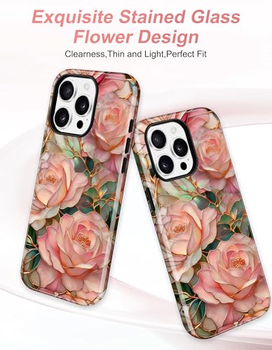 Jusy Magnetic Stained Glass Floral Case for iPhone 16e/17e, Pink Flower | Compatible with MagSafe, Cute Aesthetic Flower Design, TPU and PC Protective Phone Cover - color: Pink Flower