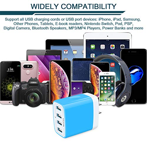 USB Charger Cube, Wall Charger Plug, AILKIN 4.8A 4-Muti Port USB Adapter - color: Blue