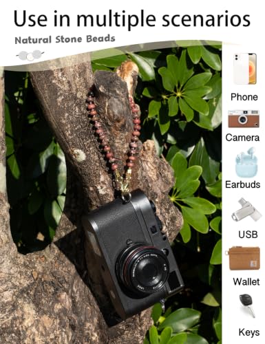 CH.yishi Beaded Phone Charm Wrist Strap with Tether Tab,Camera Lanyard - color: Red-Striped Rhodochrosite