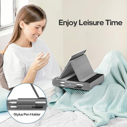 KDD Tablet Pillow Stand, Multi-Angle Viewing Ipad Holder for Lap, Bed and Desk, Foldable Soft Pad Dock with Stylus Mount Compatible with Ipad Pro 12.9, 10.5, 11, Air, Mini, Phones, Books, E-Reader - color: Grey