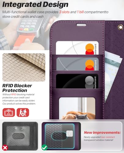 OCASE for iPhone 17 Pro Detachable Wallet Case with Card Holder, 2 in 1 PU Leather Flip Folio with RFID Blocking Stand Wrist Strap Shockproof Phone Cover 6.3 Inch 2025, Dark Purple - color: Dark Purple, size: iPhone 17 Pro