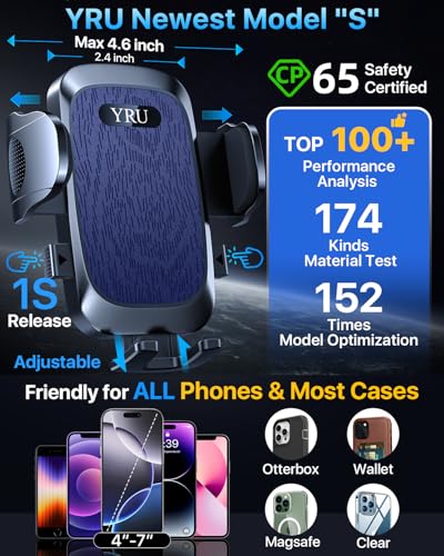 YRU [2026 Ultimate Car Phone Holder Mount [Bendable & Adjustable Aluminum Arm] Cell Phone Holder for Car Dashboard Windshield Phone Stand for iPhone 17 16 15 14 Pro Max Samsung Pickup Truck, Dark Blue - color: Dark Blue