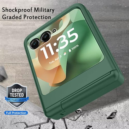 for Motorola Razr 2025/2024 Case with Kickstand, [Built-in Screen Protector & Hinge Protection] Ultra Thin Matte PC Shockproof Phone Cover Smartphone Case for Moto Razr 2025/2024 (Green)