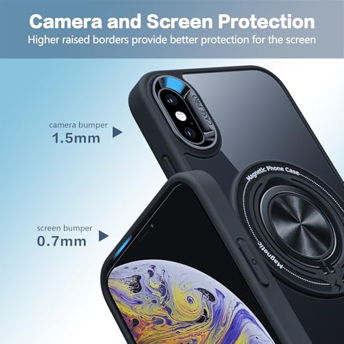 for iPhone Xs Case and iPhone X Case Compatible with Magnetic | With Ring Holder,Transparent Hard PC,Rotated Ring Holder Kickstand Phone Case 5.8in,Black JUS12-37 - color: Black
