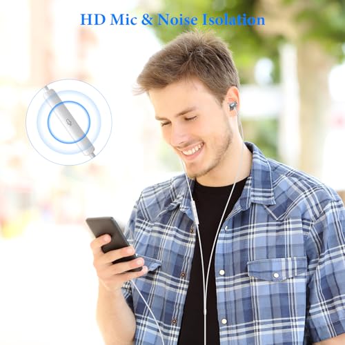 ACANDYA MFi-Certified Wired Headphones for Apple iPhone 14 13 Pro XR Silver - color: Silver