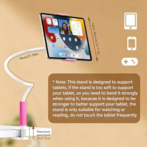 2-in-1 Gooseneck Phone & Tablet Holder for Bed, Flexible Clamp Mount & Overhead Stand for Desk & Headboard, Compatible with iPhone 17/16/15/14 and 4–10.6" Devices (Pink) - color: Pink