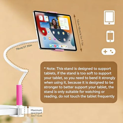 2-in-1 Gooseneck Phone & Tablet Holder for Bed, Flexible Clamp Mount & Overhead Stand for Desk & Headboard, Compatible with iPhone 17/16/15/14 and 4–10.6" Devices (Pink) - color: Pink