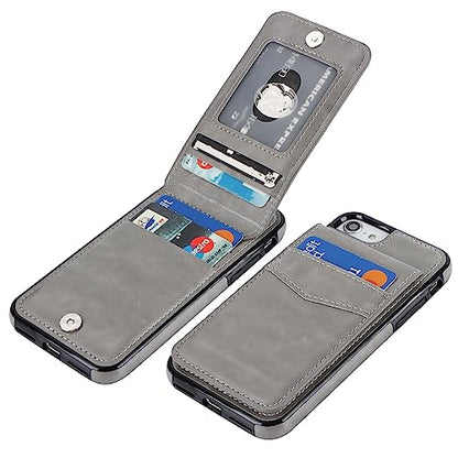 KIHUWEY for iPhone SE/8/7 Wallet Case Card Holder Kickstand, Gray - color: Gray
