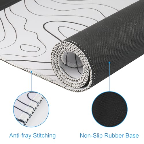 VOVIPO 3 in 1 Wireless Charging Mouse Pad, Desk Mat with Wireless Charger Multiple Devices Compitable with Watch/iPhone, White Topographic Large Desk Mat(90 x 40cm) for MacBook, PC, Laptop - color: White Topographic