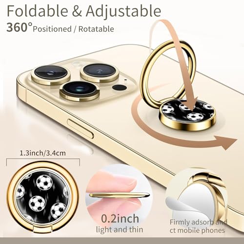 Cell Phone Ring Holder, Cute Phone Ring Grip Stand, 360°Rotation Funny Metal Kickstand Finger Grip Black White Soccer - color: Black White Soccer