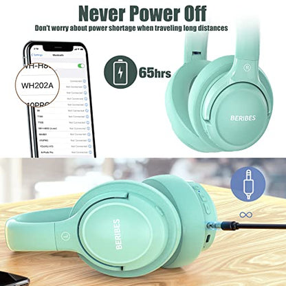 BERIBES Bluetooth Headphones Over Ear Wireless HiFi Stereo Headsets 65H 6EQ - color: Green