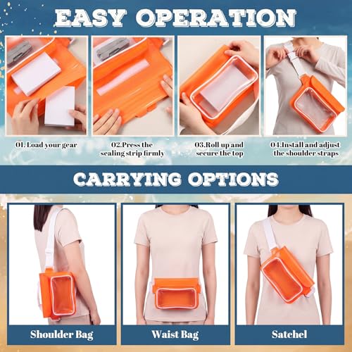 Ipx8 Waterproof Fanny Pack, 1 Pack Floating Waterproof Phone Pouch Touchscreen Dry Bag with Adjustable Waist Strap for Beach, Swimming, Kayaking, Boating, Fits Phones up to 8.5"(Orange) - color: Orange