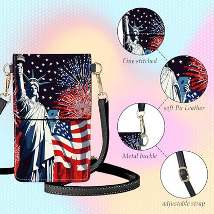 Small Crossbody Bags for Women Touchscreen Cell Phone Bag Cross Body Purses with adjustable Strap,Gifts For Teenage Girls - color: Statue Of Liberty & Usa Flag