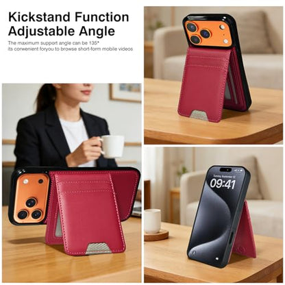 for iPhone 17 Pro Max MagSafe Wallet Case, Magnetic Detachable Leather Wallet with Card Holder & Kickstand, Slim Protective Phone Case Compatibility with iPhone 17 Pro Max. Red - color: Red