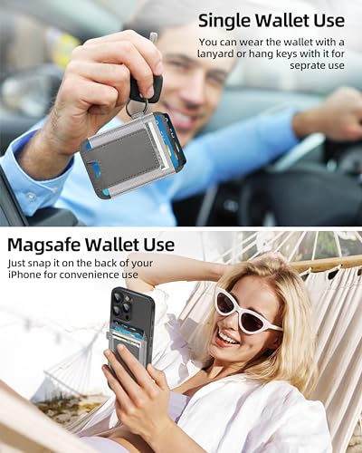 For Magsafe Wallet, Strongest Magnetic Wallet for iPhone 17/16/15/14/13/12 Series, Magnetic Card Holder with 2 Card Slots, RFID Blocking, Vegan Leather, Hold 7 Cards, Gray | Magnetic Wallet for iPhone 17/16/15/14/13/12 Series, Magnetic Card Holder with 2