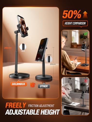 GolbinBox Phone Stand for Desk, One-Click Holder with Weighted Base