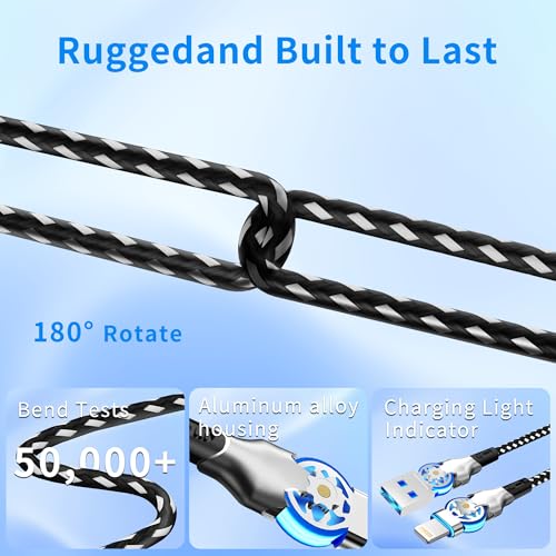 90 Degree Lightning Cable with 180° Rotating iPhone Charger Head,Swivel Charger Cord with MFi,6.6FT Right Angle Lightning Cable,Fast Charging,Apple Carplay,Data Sync for iPhone 14/13/12/11/X,iPad