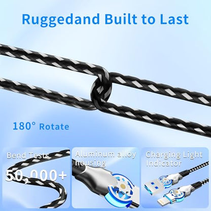 90 Degree Lightning Cable with 180° Rotating iPhone Charger Head,Swivel Charger Cord with MFi,6.6FT Right Angle Lightning Cable,Fast Charging,Apple Carplay,Data Sync for iPhone 14/13/12/11/X,iPad