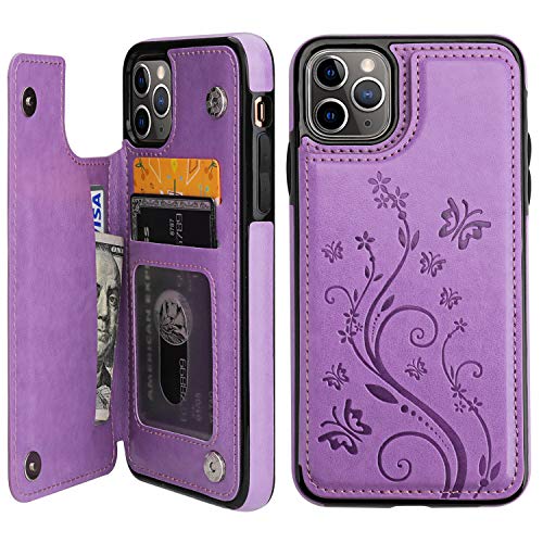 Vaburs for iPhone 11 Pro Max Wallet Case Card Holder Butterfly, Purple - color: Purple