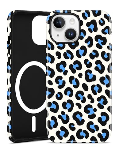Jusy Magnetic Cheetah Phone Case for iPhone 16 Pro Max,Blue Leopard | Compatible with MagSafe,Cute Aesthetic Tortoise Shell Design,TPU and PC Protective Shockproof Cover - color: Blue Leopard