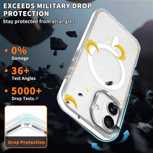Magnetic Case for iPhone 14 iPhone 13 Design On Clear Base,Compatible with MagSafe,Slim Protective Soft TPU Bumper Phone Cover Women Girls Case Clear Celestial Moon Stars - color: Clear Celestial Moon Stars, size: iPhone 14 iPhone 13