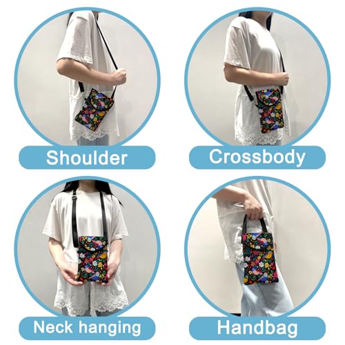 Neoprene Cell Phone Sleeve Pouch Case Bag with Crossbody Strap Neck Lanyard for Women 7.5 X 4.3 in Flower Bird - color: Flower Bird 1