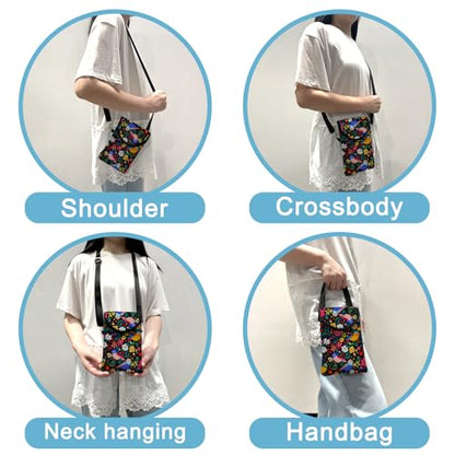 Neoprene Cell Phone Sleeve Pouch Case Bag with Crossbody Strap Neck Lanyard for Women 7.5 X 4.3 in Flower Bird - color: Flower Bird 1