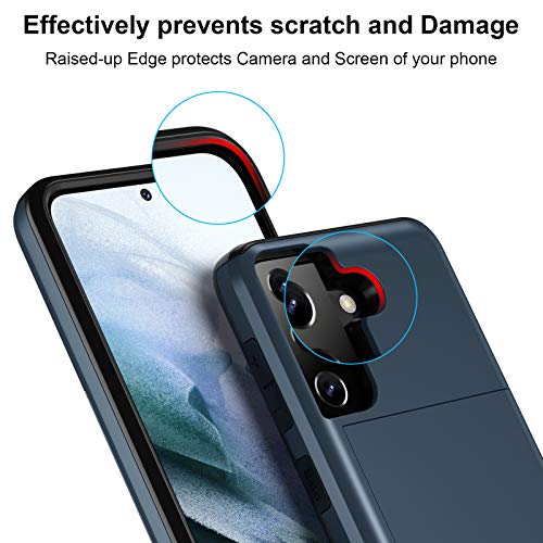 Jiunai for Samsung Galaxy S21 Case Wallet Credit Card IDs Cash Holder Navy | Slide Cover Dual Layer Hybrid Protective Hard PC Soft TPU Rubber Cover Phone Case for Samsung Galaxy S21 5G 6.2'' Women Men - color: Navy