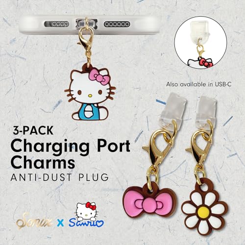 Sonix x Sanrio Dust Plugs - USB C + Lightning Compatible - Sanrio Silicone Charging Port Charms (3 Pack) - Hello Kitty Pink Bows - color: Hello Kitty Pink Bows