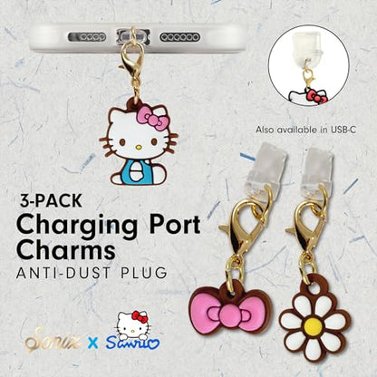 Sonix x Sanrio Dust Plugs - USB C + Lightning Compatible - Sanrio Silicone Charging Port Charms (3 Pack) - Hello Kitty Pink Bows - color: Hello Kitty Pink Bows