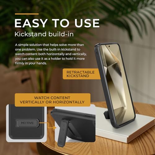 MOTIVE for Samsung Galaxy S24 Plus Case with Belt Clip and Stand | 6.7" | Case & Holster, MagSafe compatible, built-in Kickstand Horizontal, 360° rotating belt clip, slim low-profile fit - size: s24 Plus