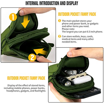 Tactical Molle Phone Pouch Nylon Multi-Purpose EDC Pouch Utility Waist Bag Tool Holster with Shoulder Strap for 4.7"-6.7" Smartphone - color: Green
