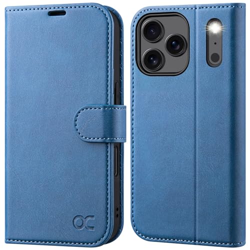 OCASE Compatible with iPhone 17 Pro Wallet Case, PU Leather Flip Folio Case with Card Holders RFID Blocking Kickstand [Shockproof TPU Inner Shell] Phone Cover 6.3 Inch 2025, Light Blue - color: Light Blue