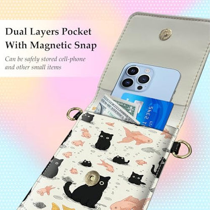 Small Crossbody Bags for Women Touchscreen Cell Phone Bag Cross Body Purses with adjustable Strap,Gifts For Teenage Girls - color: Black Cat Fish