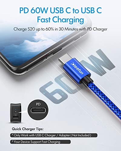 CLEEFUN USB C to USB C Cable 1ft, 5-Pack C to C Cable Fast Charging 60W - color: Blue, size: 1ft+1ft+1ft+1ft+1ft