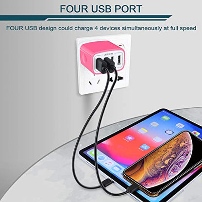 USB Charger Cube, Wall Charger Plug, AILKIN 4.8A 4-Muti Port USB Adapter - color: Pink