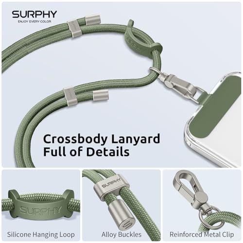 SURPHY Phone Lanyard Crossbody, Phone Strap Crossbody with 2 Tether Tabs - color: Army Green