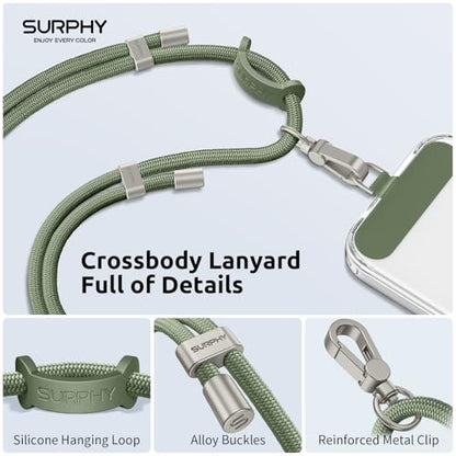 SURPHY Phone Lanyard Crossbody, Phone Strap Crossbody with 2 Tether Tabs - color: Army Green