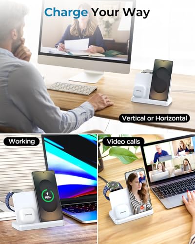 3 in 1 Wireless Charger Station for Galaxy S26 Ultra S25 S24, Foldable - color: Samsung White