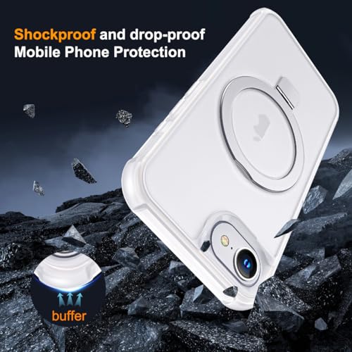 SKYLMW Compatible with iPhone 16e/17e Case with Stand,Translucent | iPhone 16e Case iPhone 17e Case 6.1",Magnetic Ring Stand,Compatible with MagSafe,Military-Grade Protection,Great Grip Feeling - color: Translucent, size: Iphone 16e & Iphone 17e