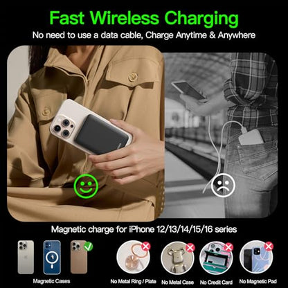 for Magsafe Portable Charger, 5000mAh Slim Wireless Magnetic Power Bank | 20W USB-C Power Delivery,LED Display,Travel Essential for Magsafe Battery Pack Compatible with iPhone 17-12 Series - color: black